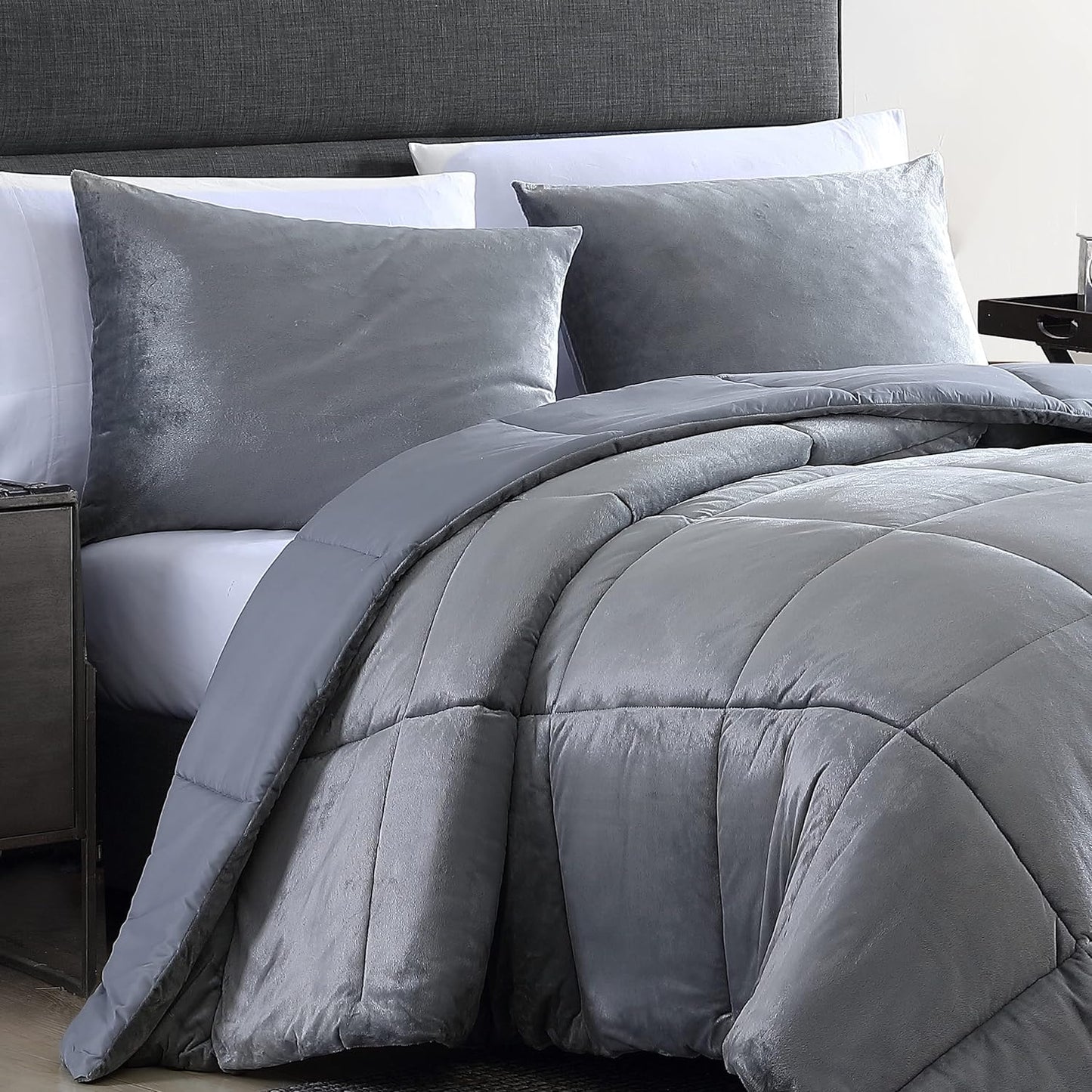 NAUTICA Comforter/Quilt/Duvet King / Grey NAUTICA - Micromink Reversible Bedding with Matching Shams