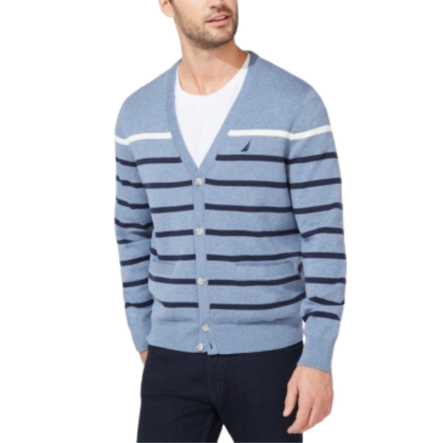 NAUTICA Mens Jackets S / Multi-Color NAUTICA - Striped Long Sleeve Button Down Cotton Cardigan