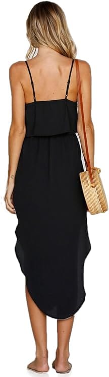 NERLEROLIAN Womens Dress L / Black NERLEROLIAN - Adjustable Strappy Split Summer Beach Casual Midi Dress