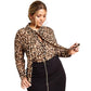 NINA PARKER Womens Tops XL / Multi-Color NINA PARKER - Plus Size Animal-Print Chiffon Tie-Neck Bodysuit