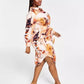 NINA Womens Dress XXL / Multi-Color NINA - Printed Satin Tie-Front Shirtdress