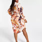 NINA Womens Dress XXL / Multi-Color NINA - Printed Satin Tie-Front Shirtdress