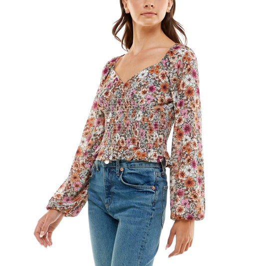 NO COMMENT XL / Multi-Color NO COMMENT - Floral-Print Smocked-Waist Top