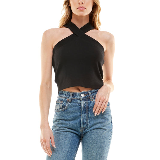 NO COMMENT Womens Tops S / Black NO COMMENT - Ribbed Halter Crop top