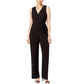 NY COLLECTION Women Overalls Petite XL / Black NY COLLECTION -  Surplice Belted Wide-Leg Jumpsuit