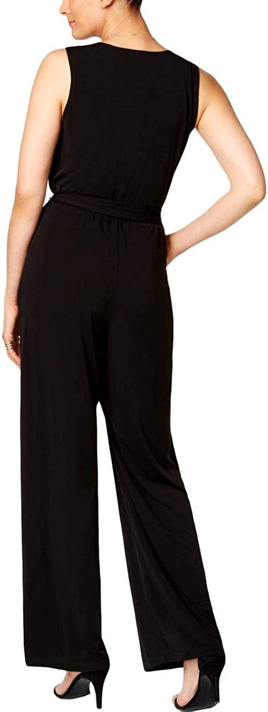 NY COLLECTION Women Overalls NY COLLECTION -  Surplice Belted Wide-Leg Jumpsuit