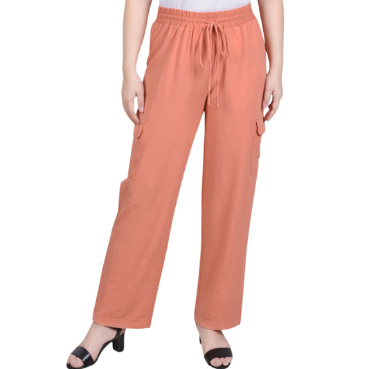 NY COLLECTION Womens Bottoms Petite S / Coral NY COLLECTION - Slub Utiliy Cargo Pants