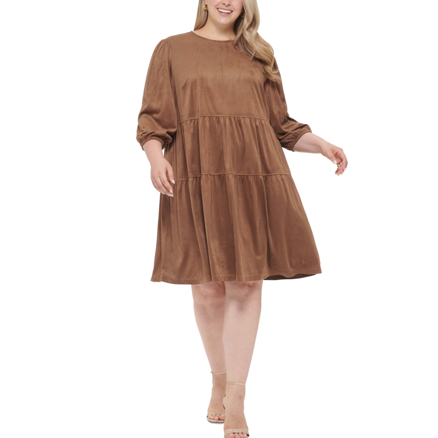 ORIGINAL Womens Dress XXL / Beige ORIGINAL -  Plus Faux Suede MIDI Shift Dress