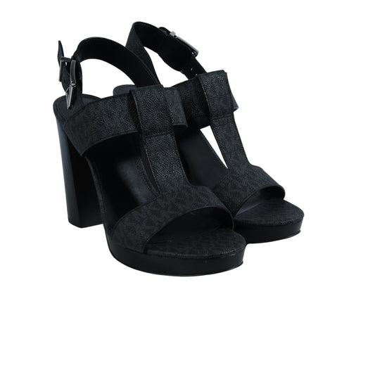 ORIGINAL Womens Shoes 41 / Black ORIGINAL - Leather T-Strap Slingback Stacked Heel