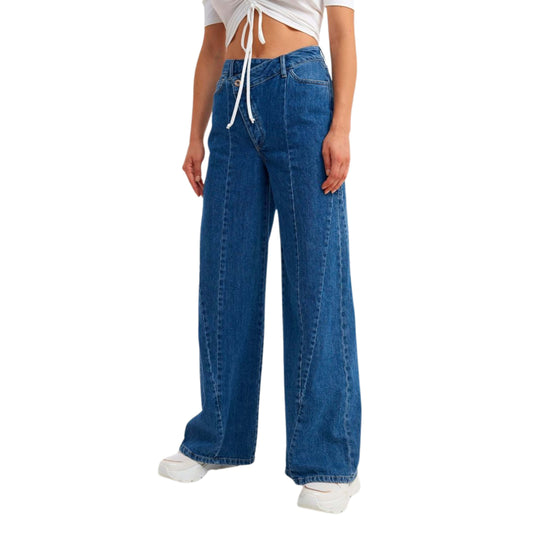 OXXO Womens Bottoms L / Blue / 42 OXXO - Belt Detailed Wide-Leg Denim Trousers