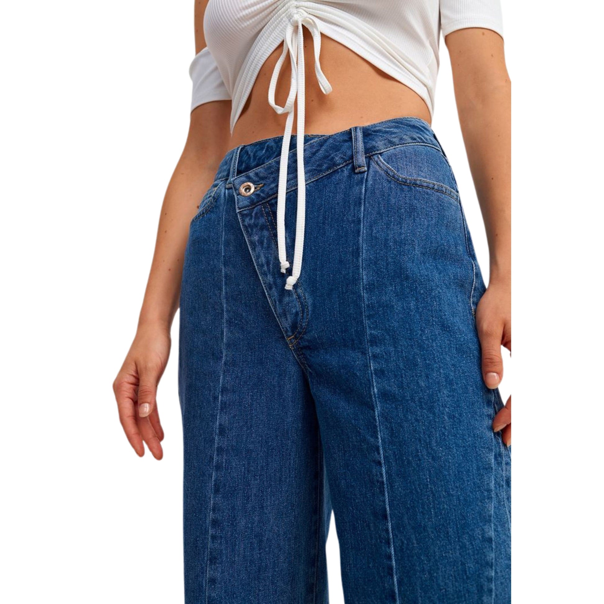 OXXO Womens Bottoms L / Blue / 42 OXXO - Belt Detailed Wide-Leg Denim Trousers