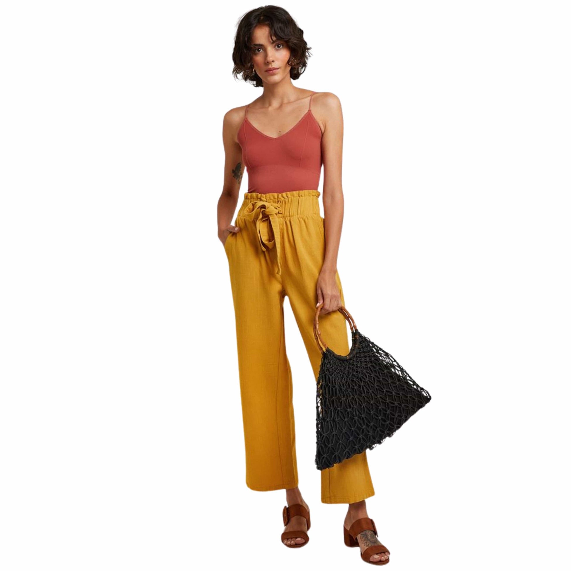 OXXO Womens Bottoms M / Yellow / 40 OXXO - Belted Culotte pants