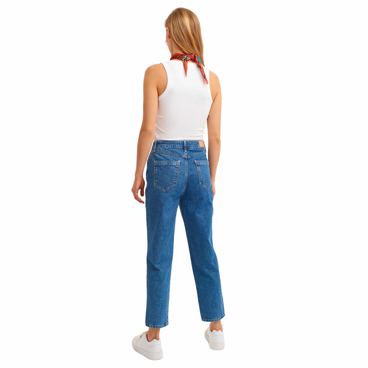 OXXO Womens Bottoms S / Blue / 28 OXXO - Cotton Mom-Fit Denim Pants