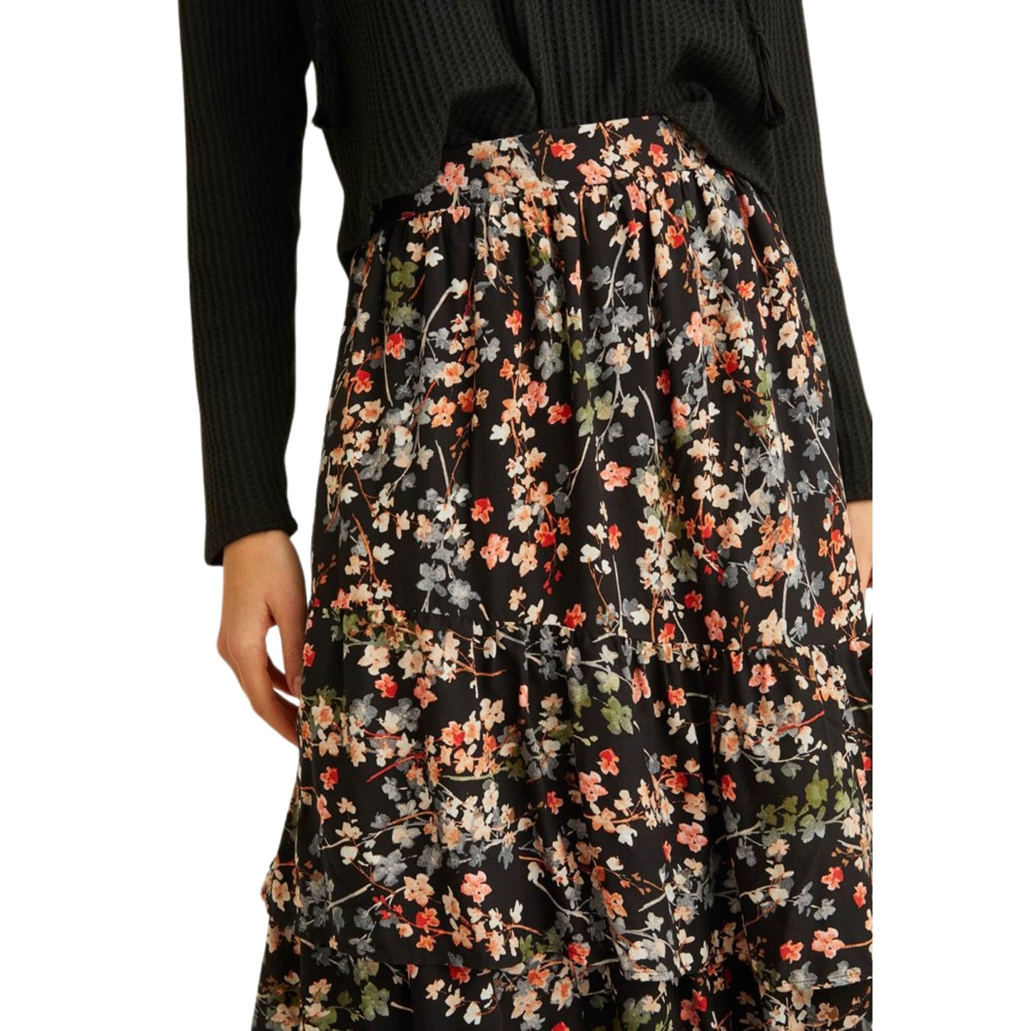 OXXO Womens Bottoms L / Multi-Color / 42 OXXO - Flower print ruffled skirt