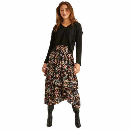 OXXO Womens Bottoms L / Multi-Color / 42 OXXO - Flower print ruffled skirt