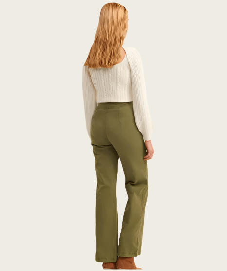 OXXO Womens Bottoms S / Green / 28 OXXO - High-Rise Flat-Front Trousers with Insert Pockets