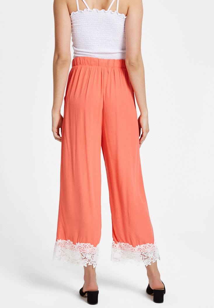 OXXO Womens Bottoms M / Coral / 40 OXXO - High Rise Pants with Lace