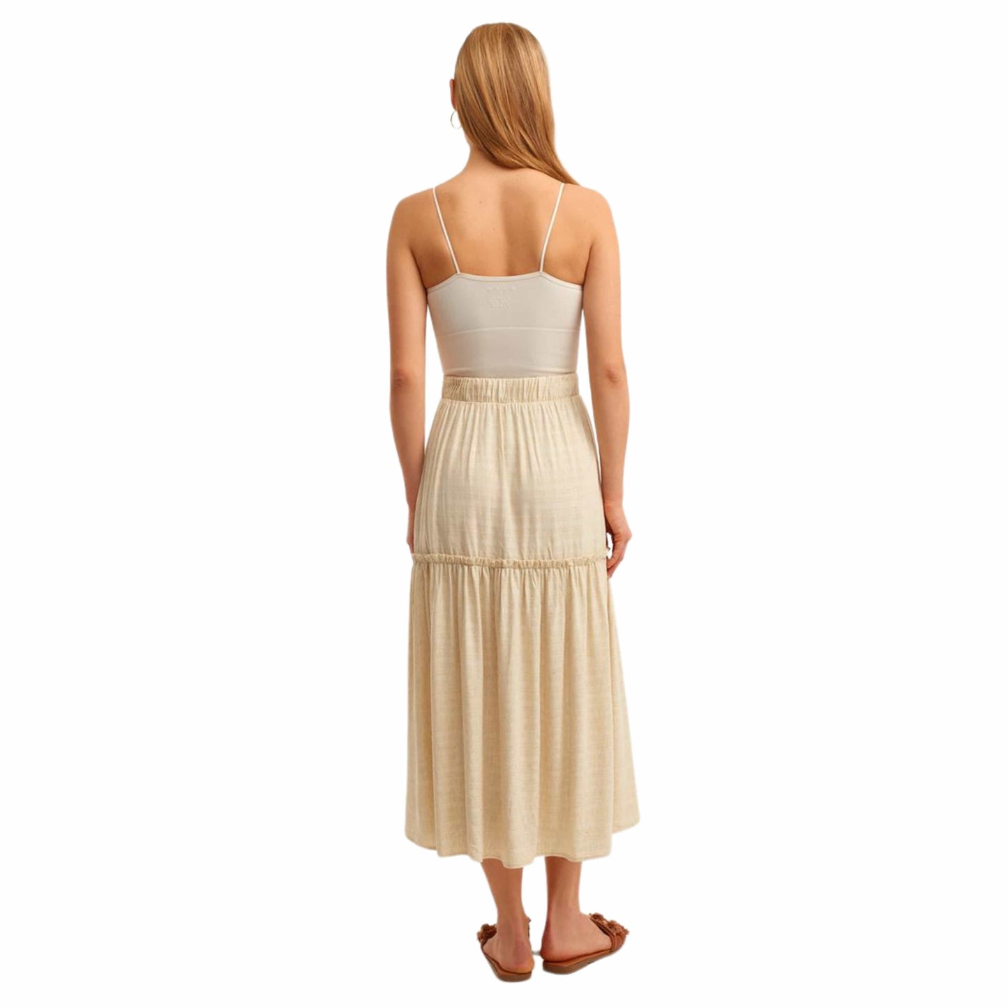 OXXO Womens Bottoms M / Beige / 40 OXXO - Linen midi skirt