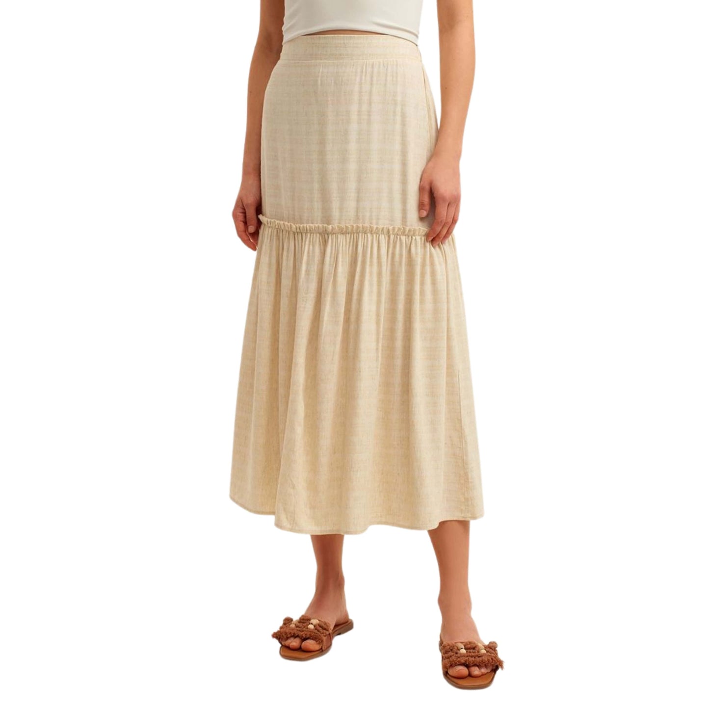 OXXO Womens Bottoms M / Beige / 40 OXXO - Linen midi skirt