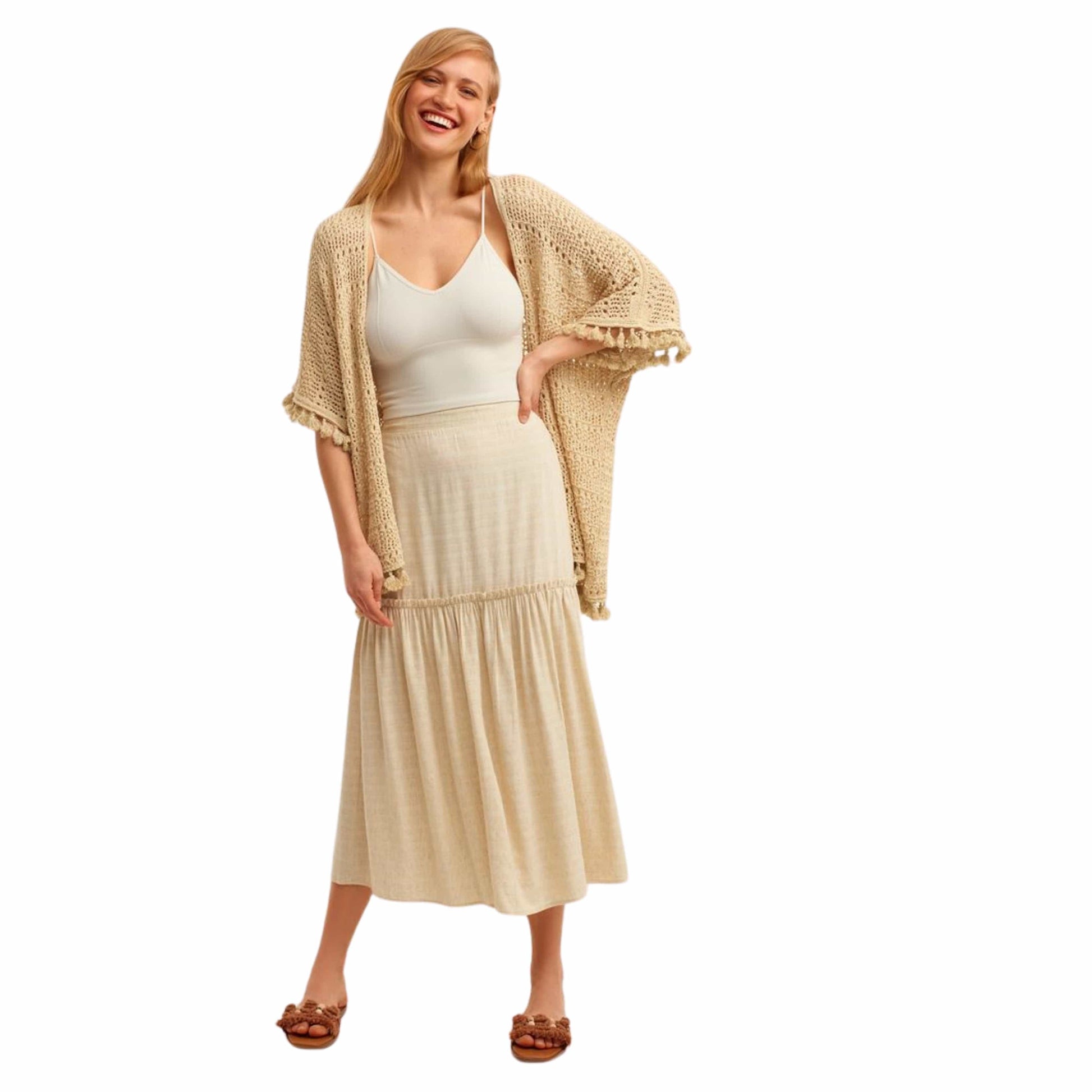 OXXO Womens Bottoms M / Beige / 40 OXXO - Linen midi skirt