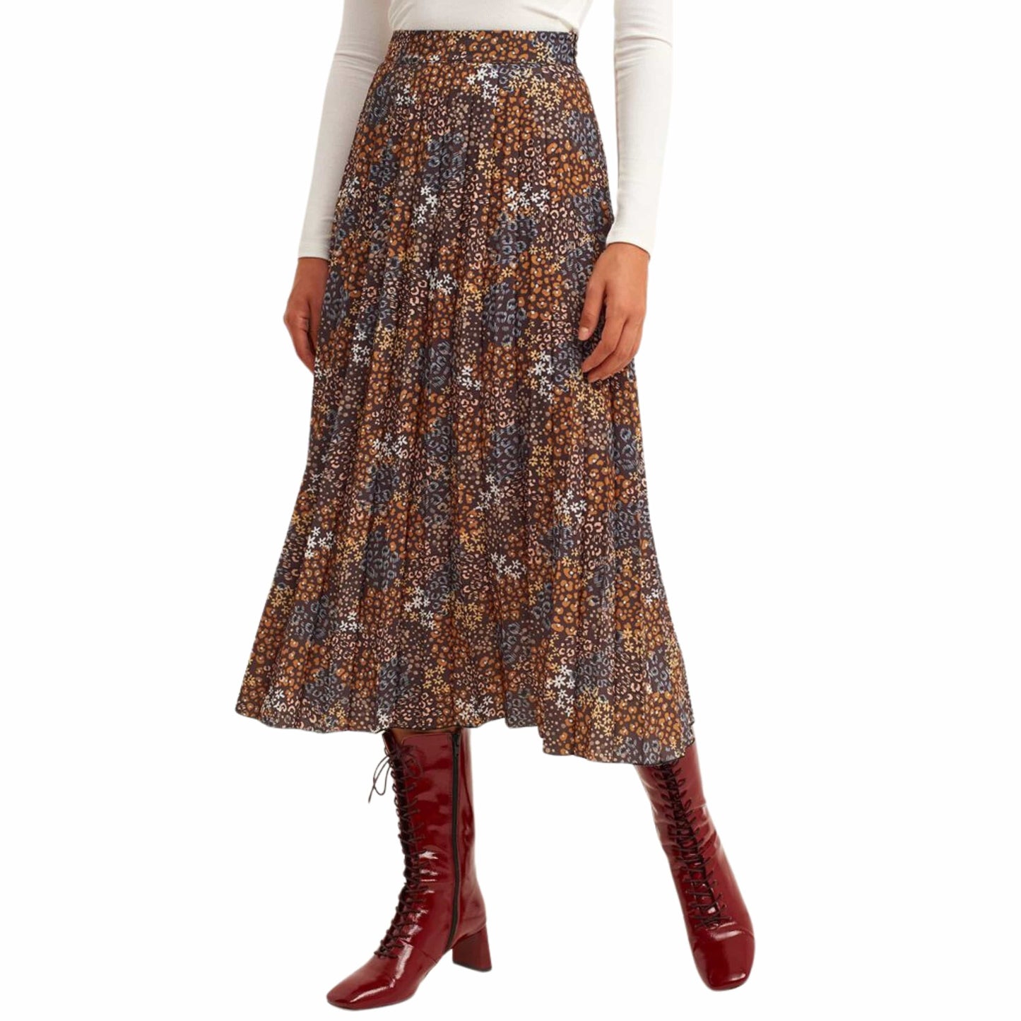 OXXO Womens Bottoms OXXO -  Mixed Patterned pleated midi skirt