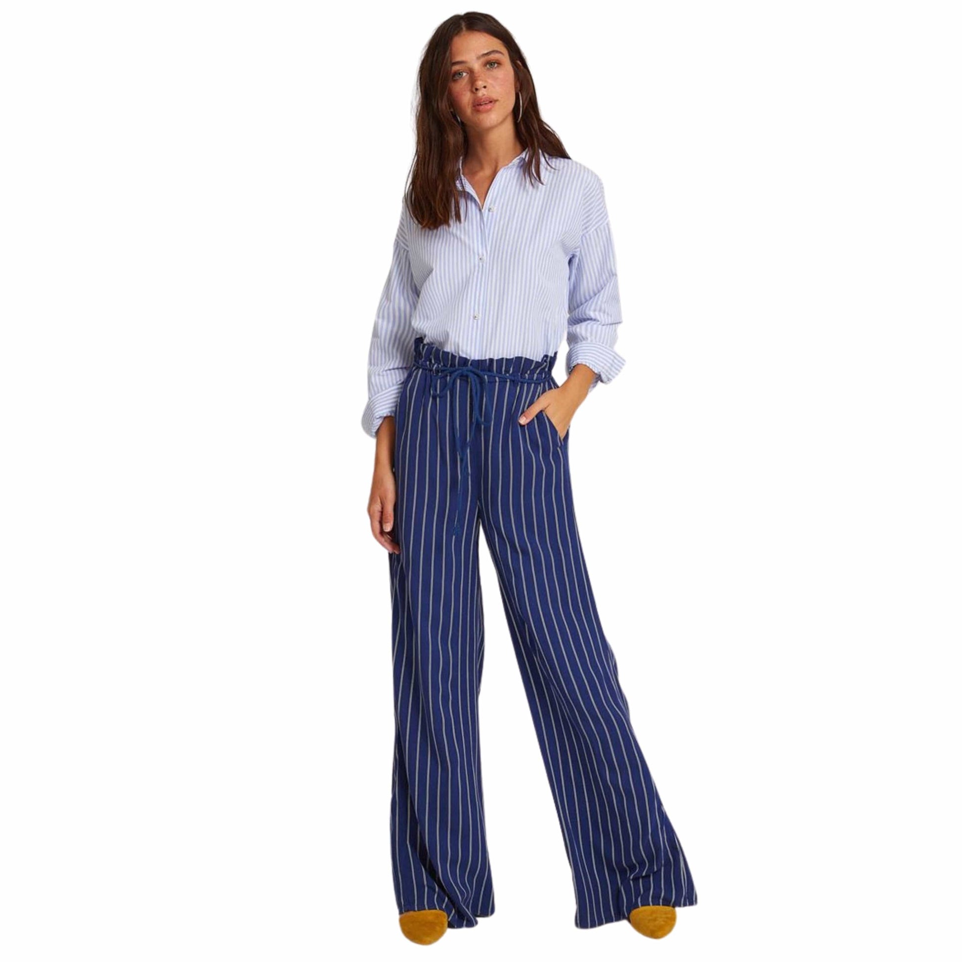 OXXO Womens Bottoms M / Navy OXXO -  Mixed Stripe Patterned Pants with Details