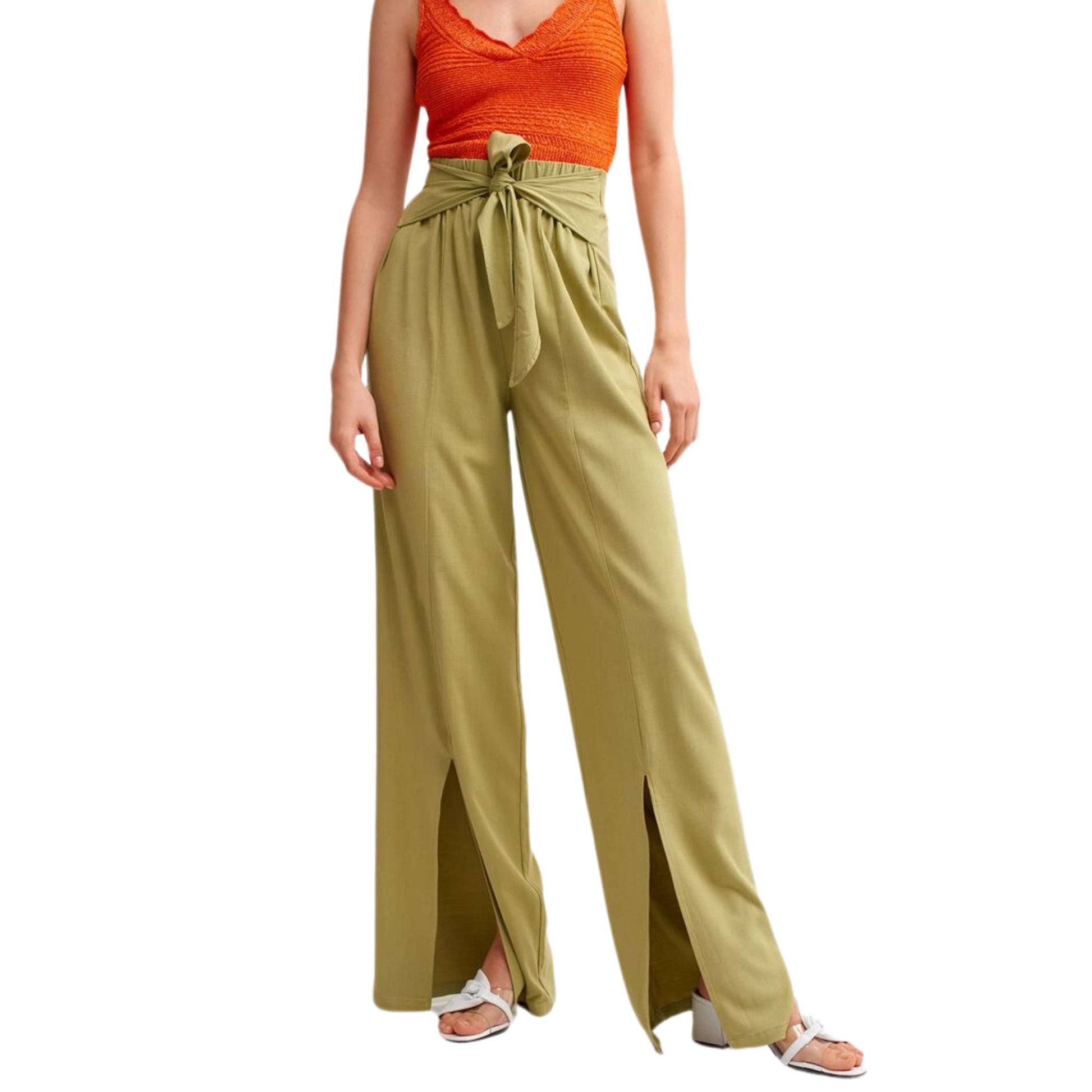 OXXO Womens Bottoms M / Green / 40 OXXO - Slit Detailed High Waist Pants