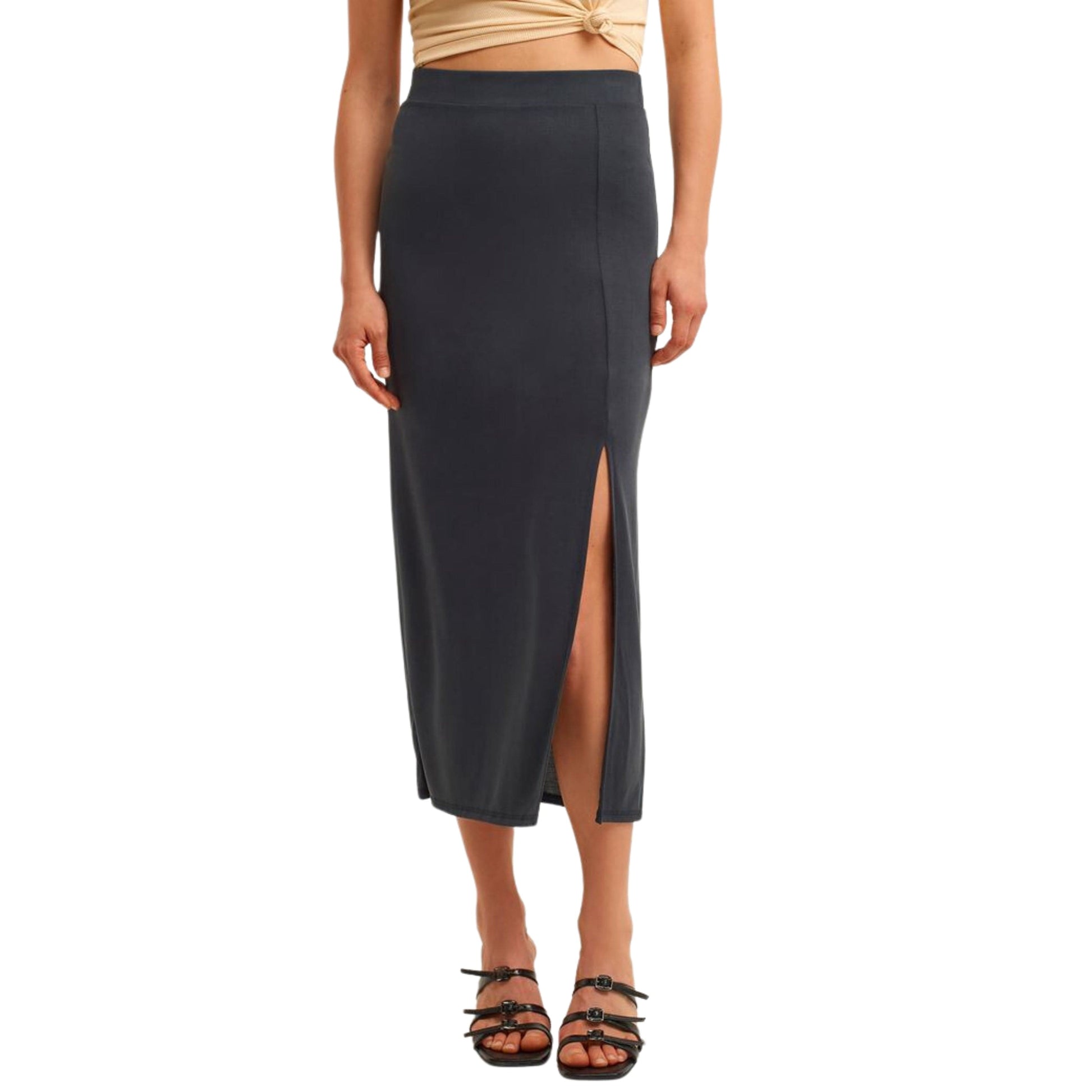 OXXO Womens Bottoms L / Black / 42 OXXO - Soft Touch Midi Skirt with Slit Detail