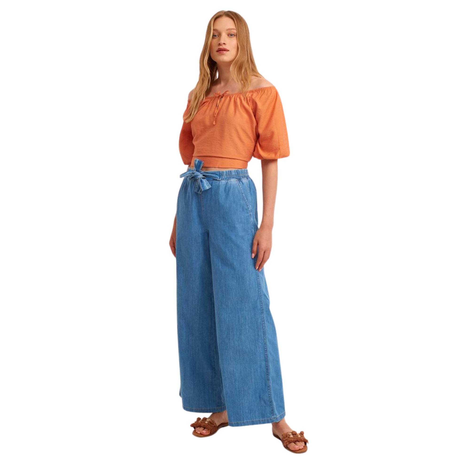 OXXO Womens Bottoms L / Blue OXXO - Ultra High Rise Wide-Leg Pant