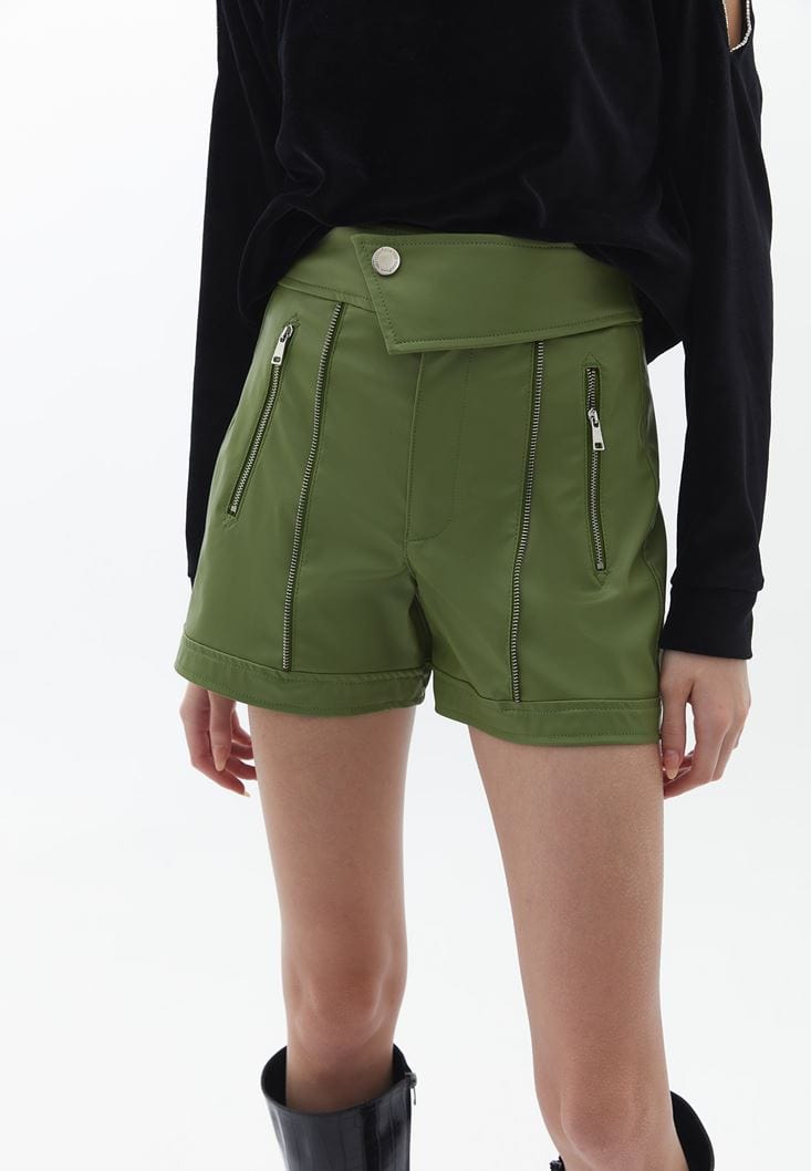 OXXO Womens Bottoms OXXO - Vegan Leather Shorts with Belt Detail