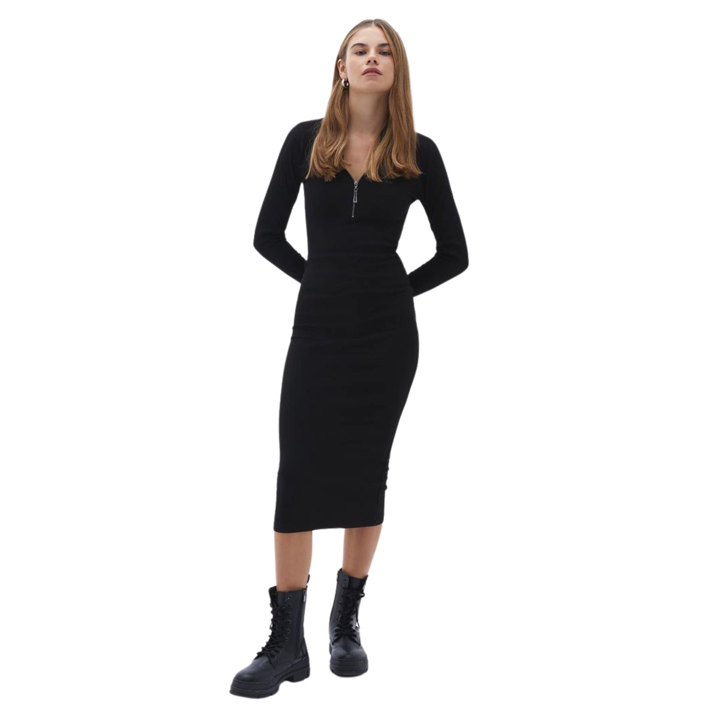 OXXO Womens Dress XS / Black OXXO - Midi Dress with Zipper Detail