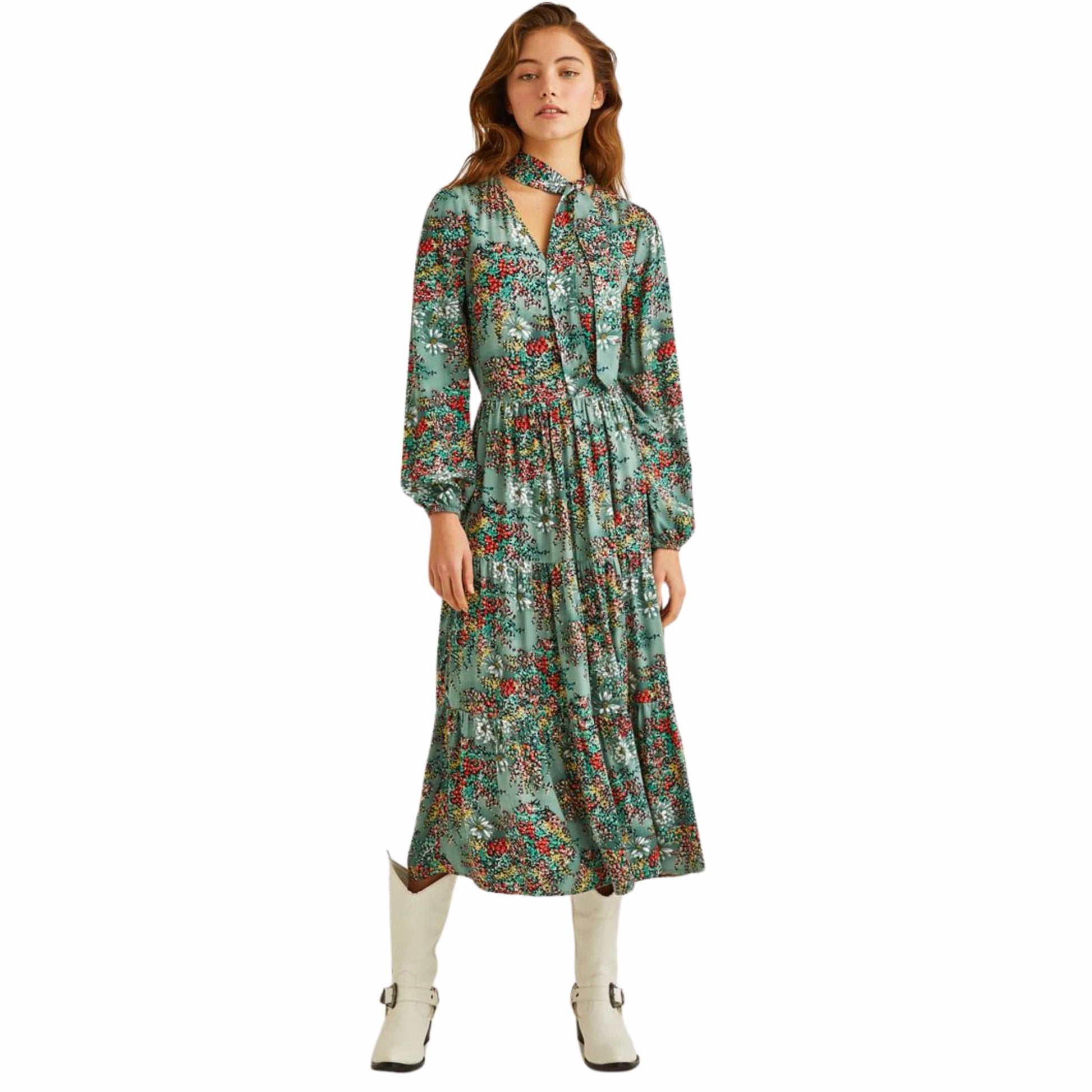 OXXO Womens Dress OXXO - Scarf Detailed Long flower Dress