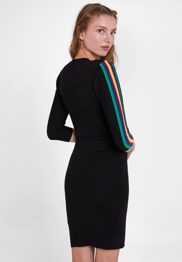 OXXO Womens Dress S / Black OXXO - Sleeve Stripe Detail Dress