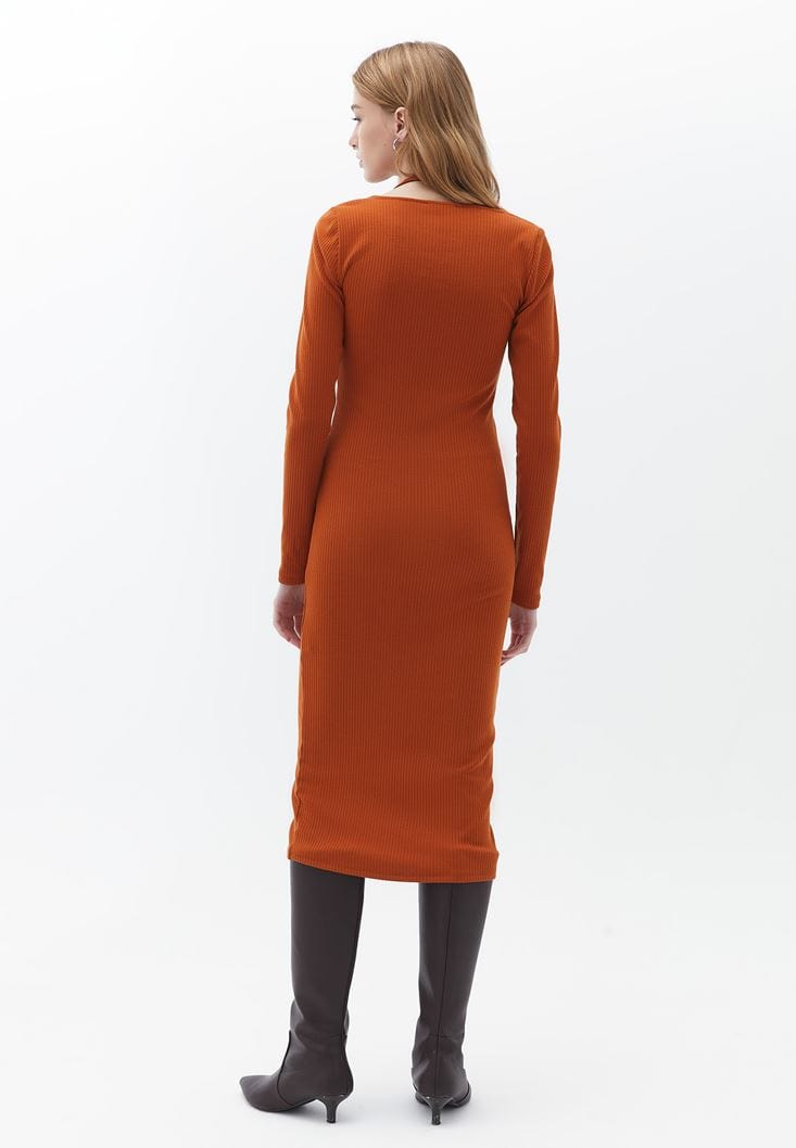 OXXO Womens Dress XS / Orange OXXO -  Tile Cut-Out Detailed Midi Dress