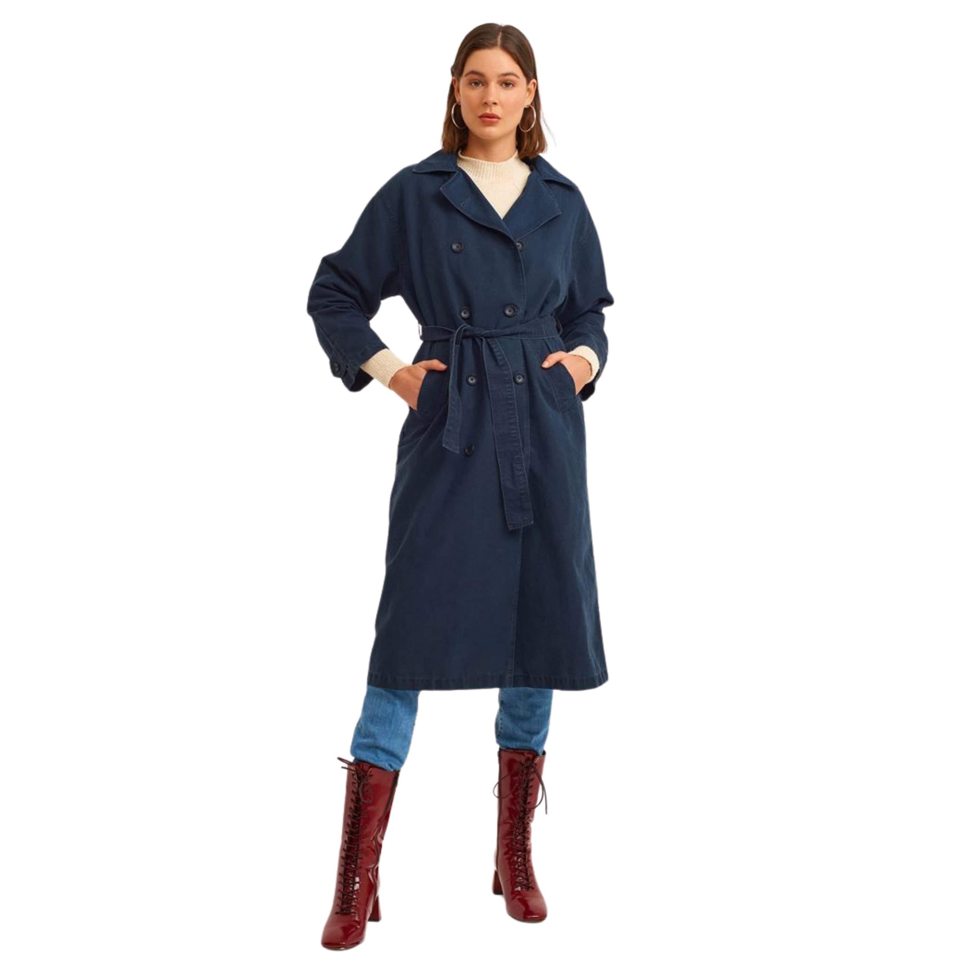 OXXO Womens Jackets L / Navy OXXO -  Belted Oversize Trench Coat