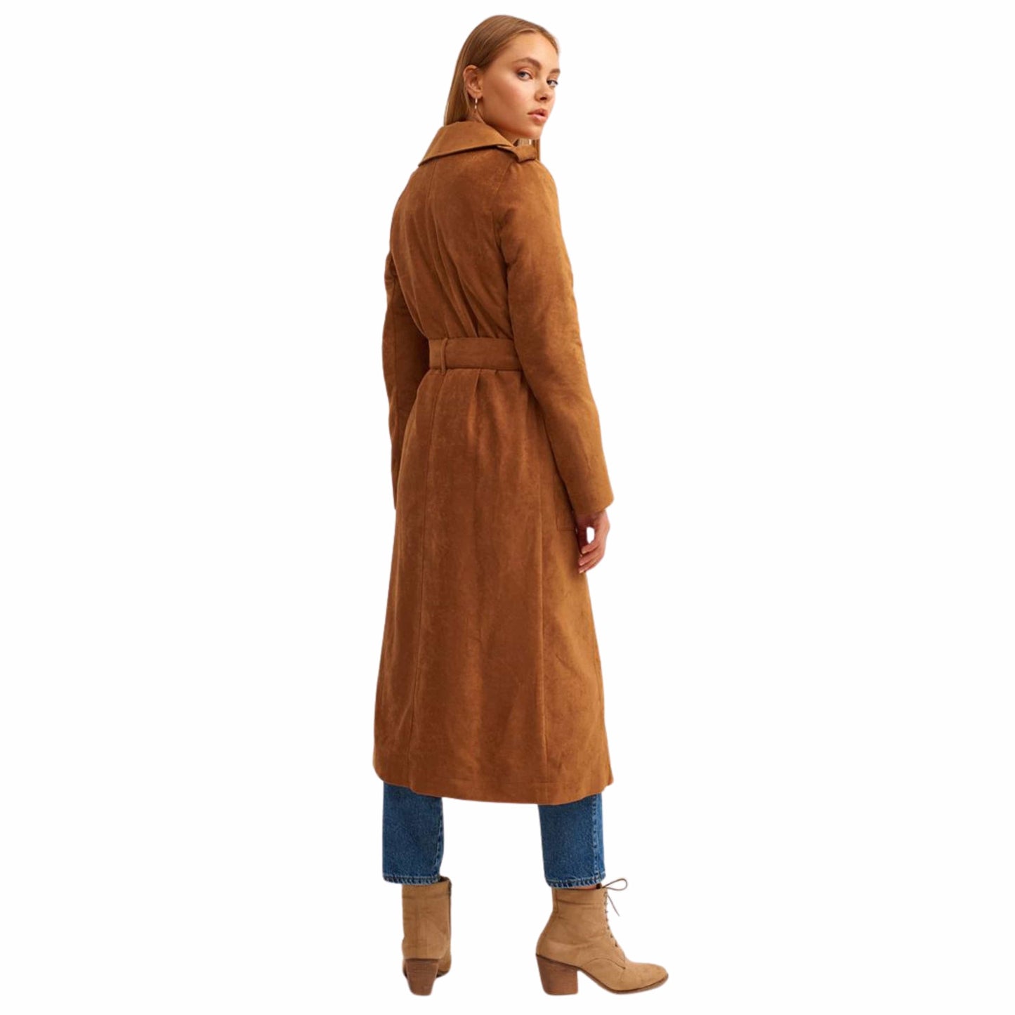 OXXO Womens Jackets OXXO - Belted Vegan Suede Trench Coat