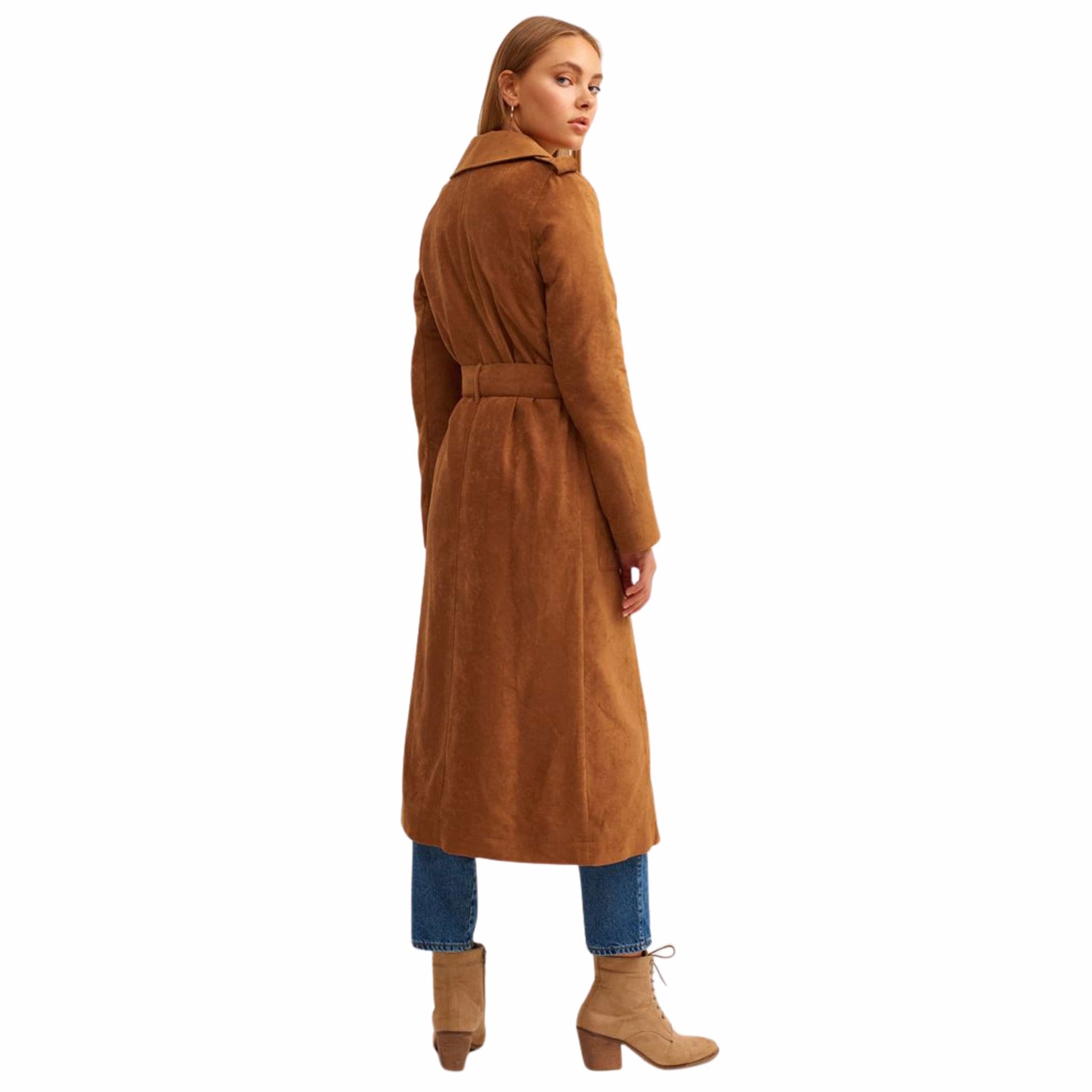 OXXO Womens Jackets OXXO - Belted Vegan Suede Trench Coat