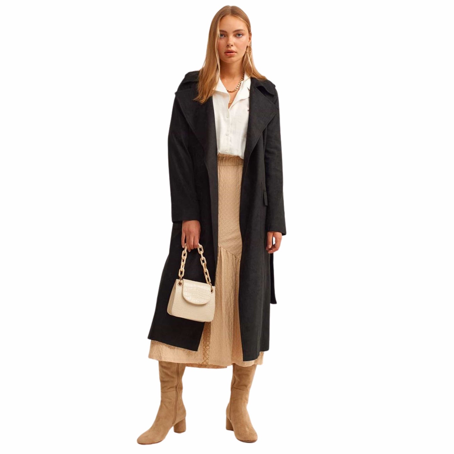 OXXO Womens Jackets OXXO - Belted Vegan Suede Trench Coat