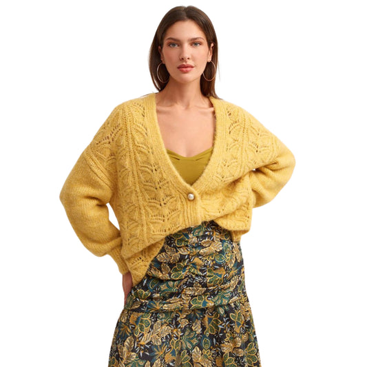 OXXO Womens Jackets M / Yellow OXXO - Buttoned knit cardigan