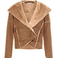 OXXO Womens Jackets L / Brown OXXO - Fur Detailed Suede Jacket