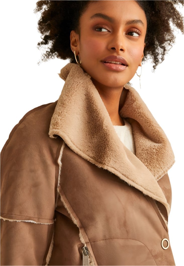 OXXO Womens Jackets L / Brown OXXO - Fur Detailed Suede Jacket