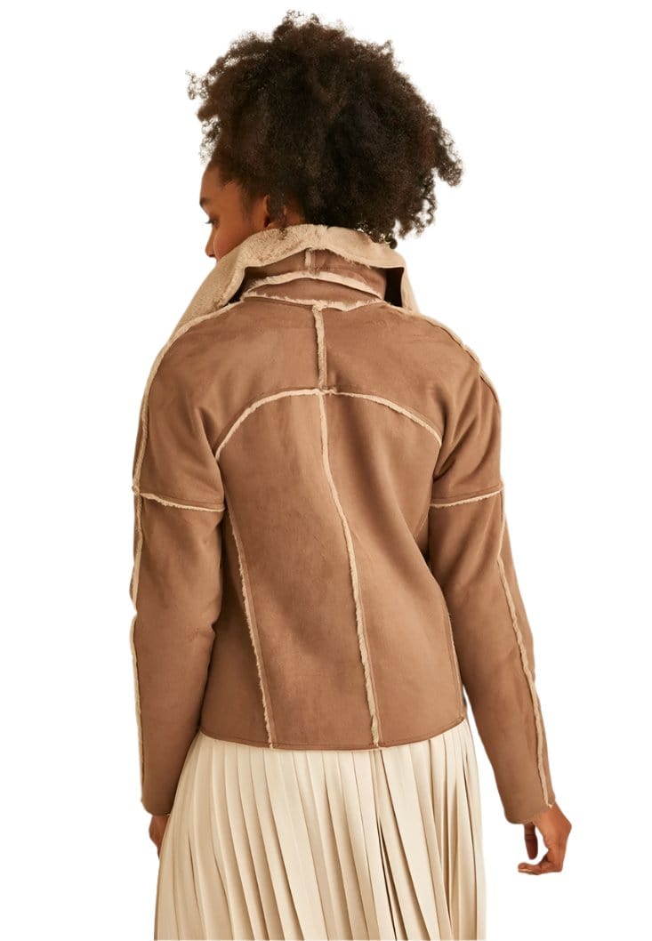 OXXO Womens Jackets L / Brown OXXO - Fur Detailed Suede Jacket