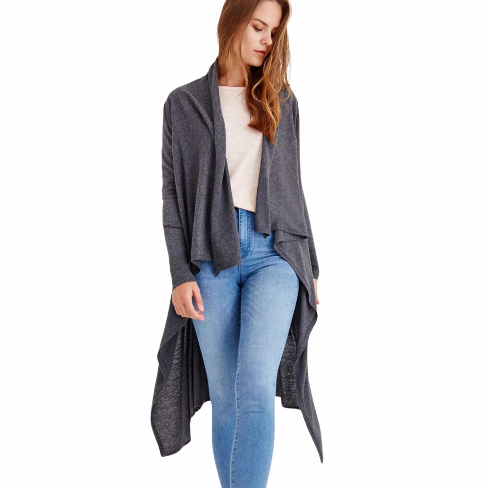 OXXO Womens Jackets L / Grey OXXO - Long Sleeve Asymmetric Cardigan