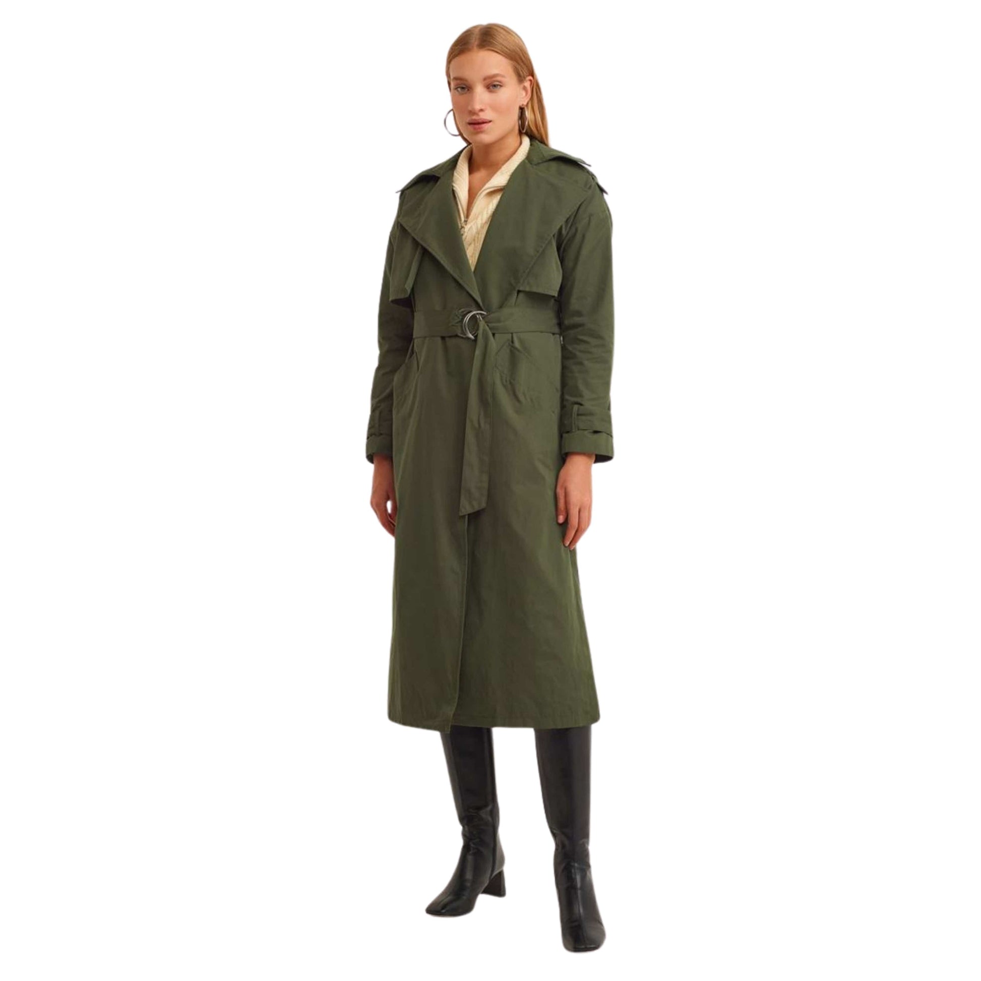 OXXO Womens Jackets M / Green OXXO - Oversize Long Trench Coat