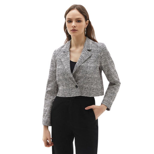 OXXO Womens Jackets OXXO - Plaid Crop Jacket