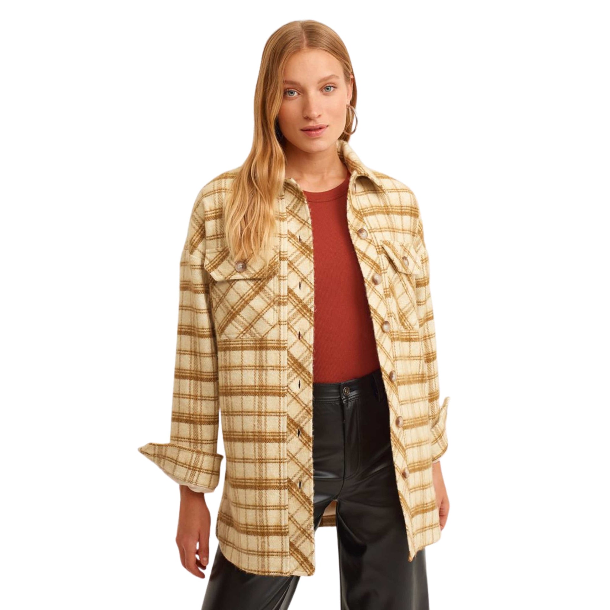 OXXO Womens Jackets S / Multi-Color OXXO - Plaid Shirt Jacket