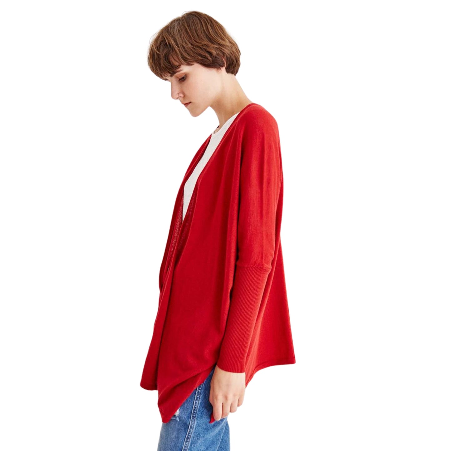 OXXO Womens Jackets OXXO - Red Slit Detailed Long Cardigan