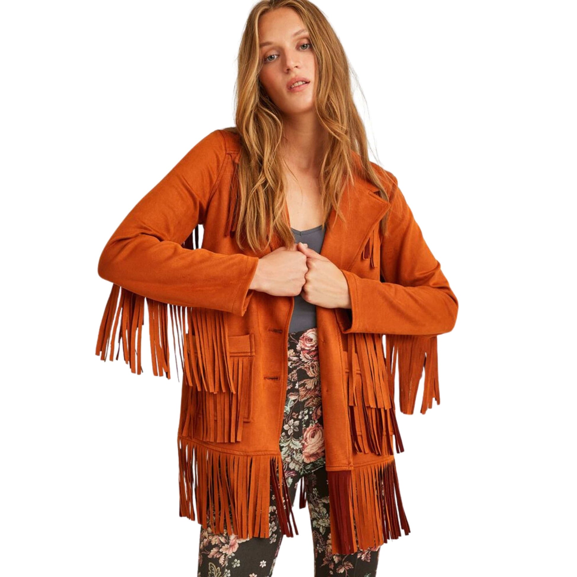 OXXO Womens Jackets S / Brown OXXO - Tassel Suede Jacket