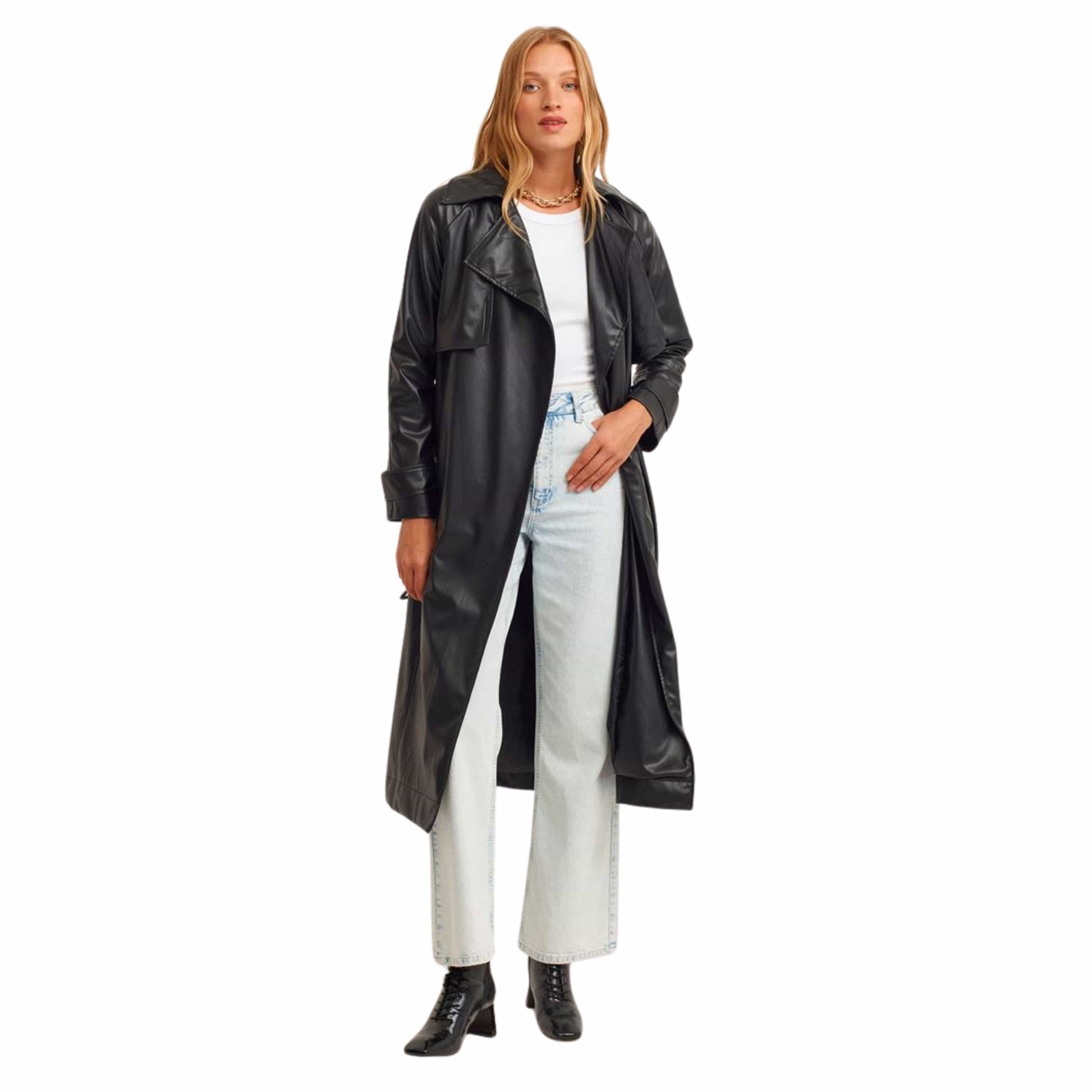 OXXO Womens Jackets L / Black OXXO - Vegan Leather Long coat