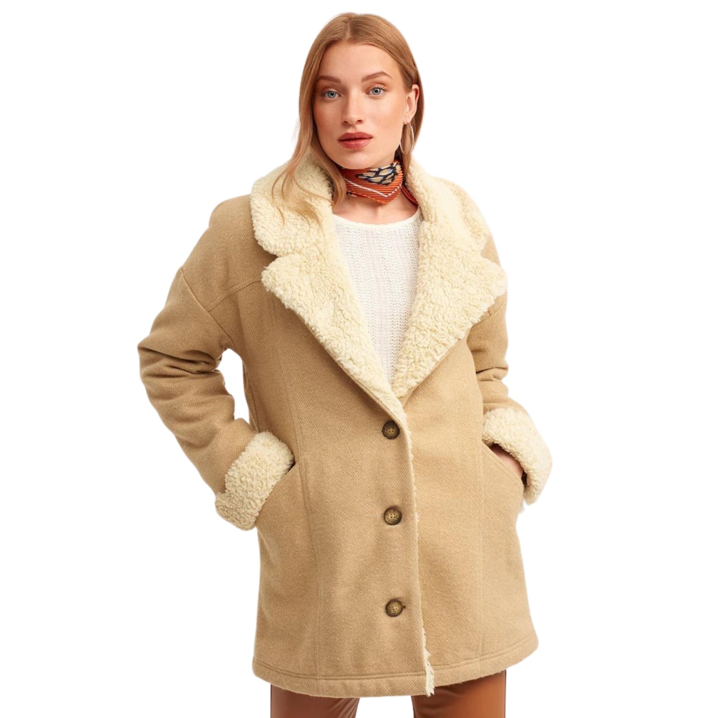 OXXO Womens Jackets M / Beige OXXO - Wool Oversize Midi Coat